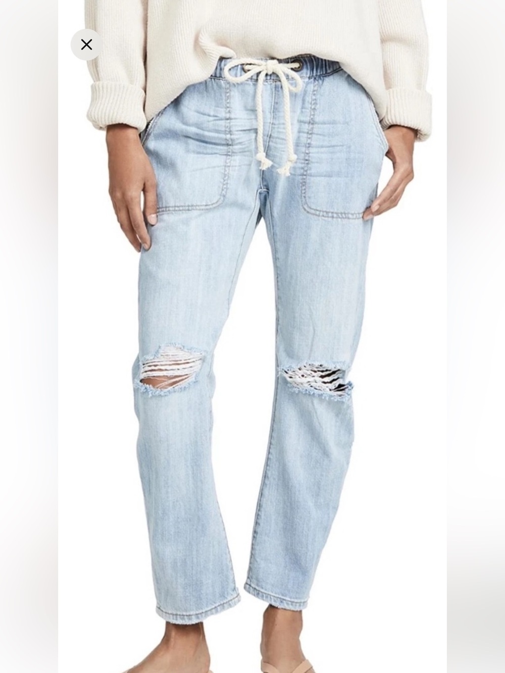 One Teaspoon Shabbies drawstring Boyfriend Light Wash Distressed Jean NWT